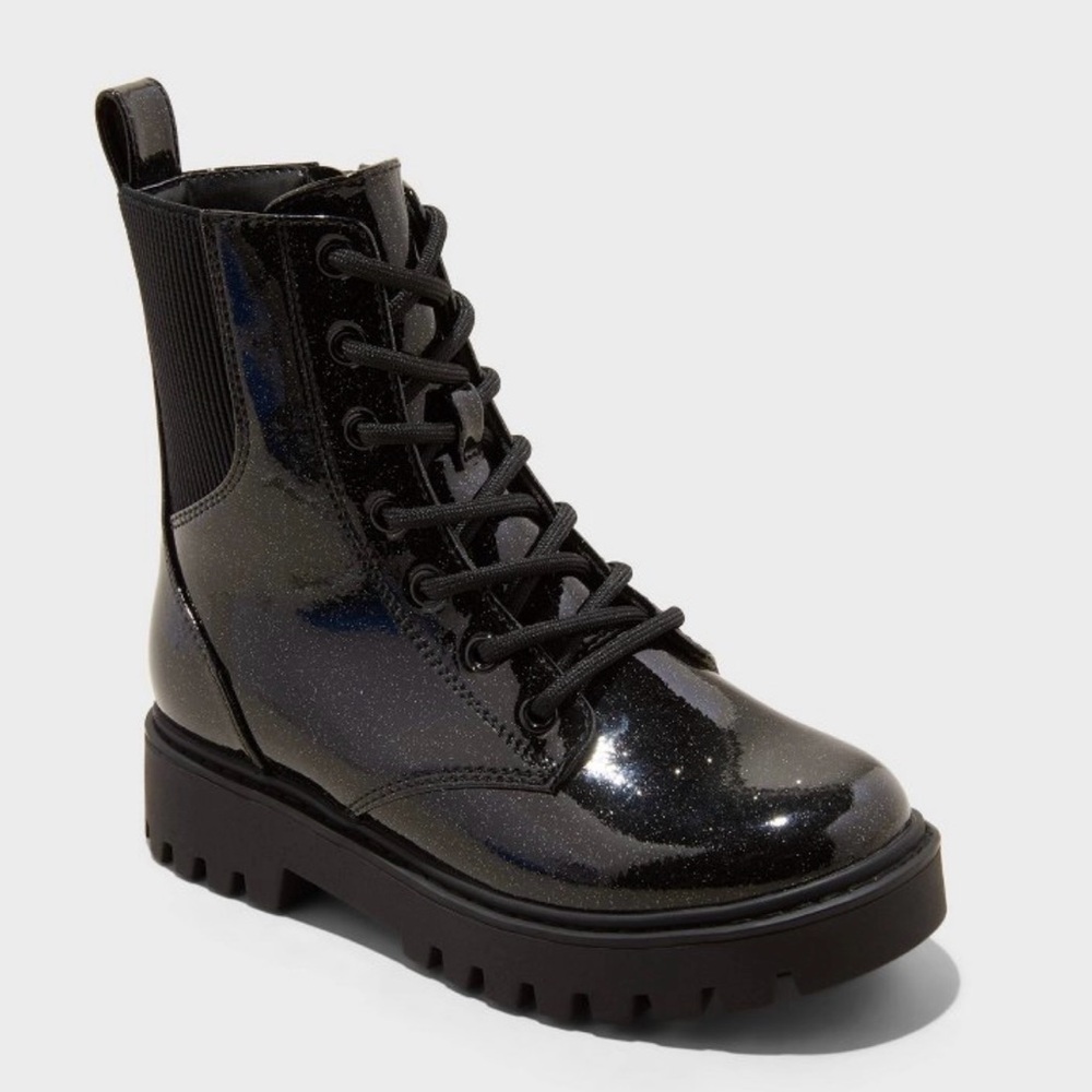 Black Glitter Combat Boots